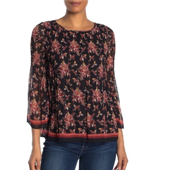 Max Studio Pleated Yoke Georgette Blouse - Picture 1 of 4
